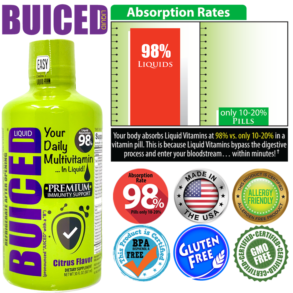 30 Day Supply | Original Citrus Flavor - Buiced Liquid Multivitamin | Gluten Free Vitamins | GMO Free Vitamins | Made in USA Vitamins | Best Multivitamin