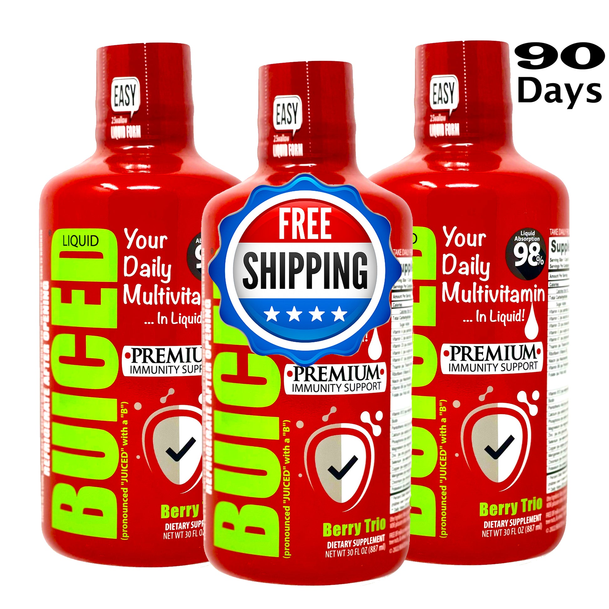 90 Day Supply | Berry Trio Flavor - Buiced Liquid Multivitamin | Gluten Free Vitamins | GMO Free Vitamins | Made in USA Vitamins | Best Multivitamin