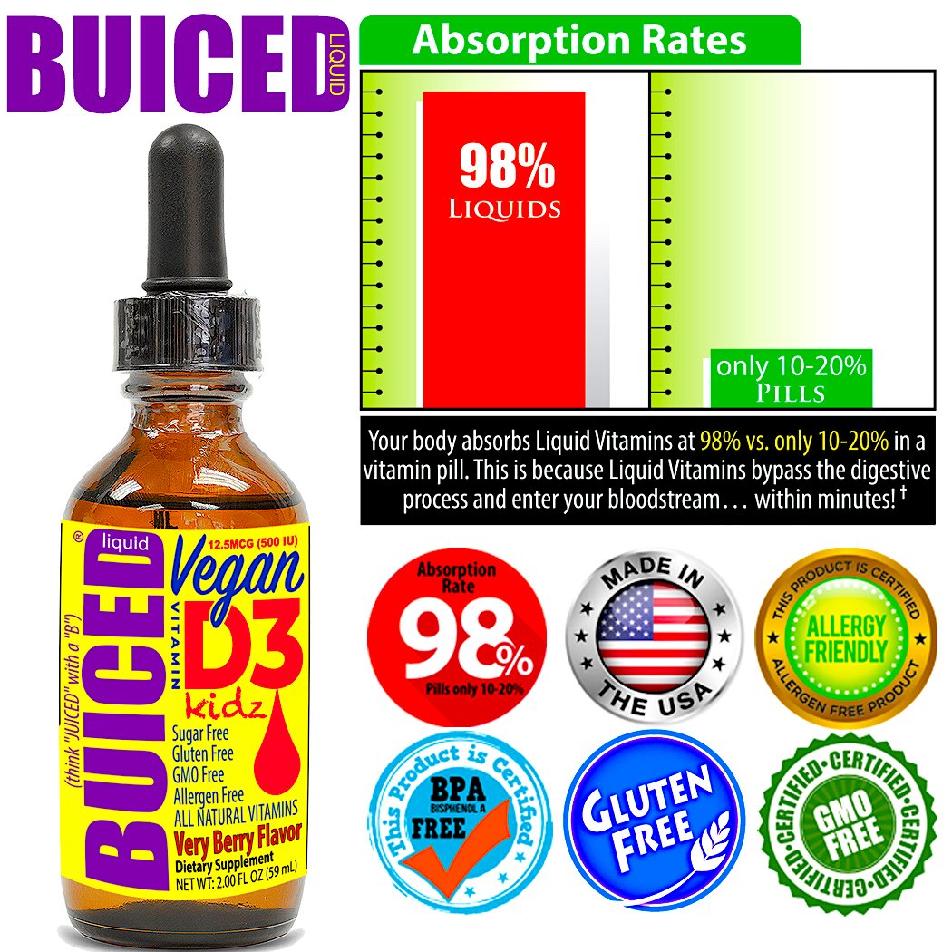 Vitamin D3 Kids Liquid Drops - 1 Bottle | Vegan Vitamin D3 | Sugar Free Formula | GMO Free | Gluten Free | Allergen Free