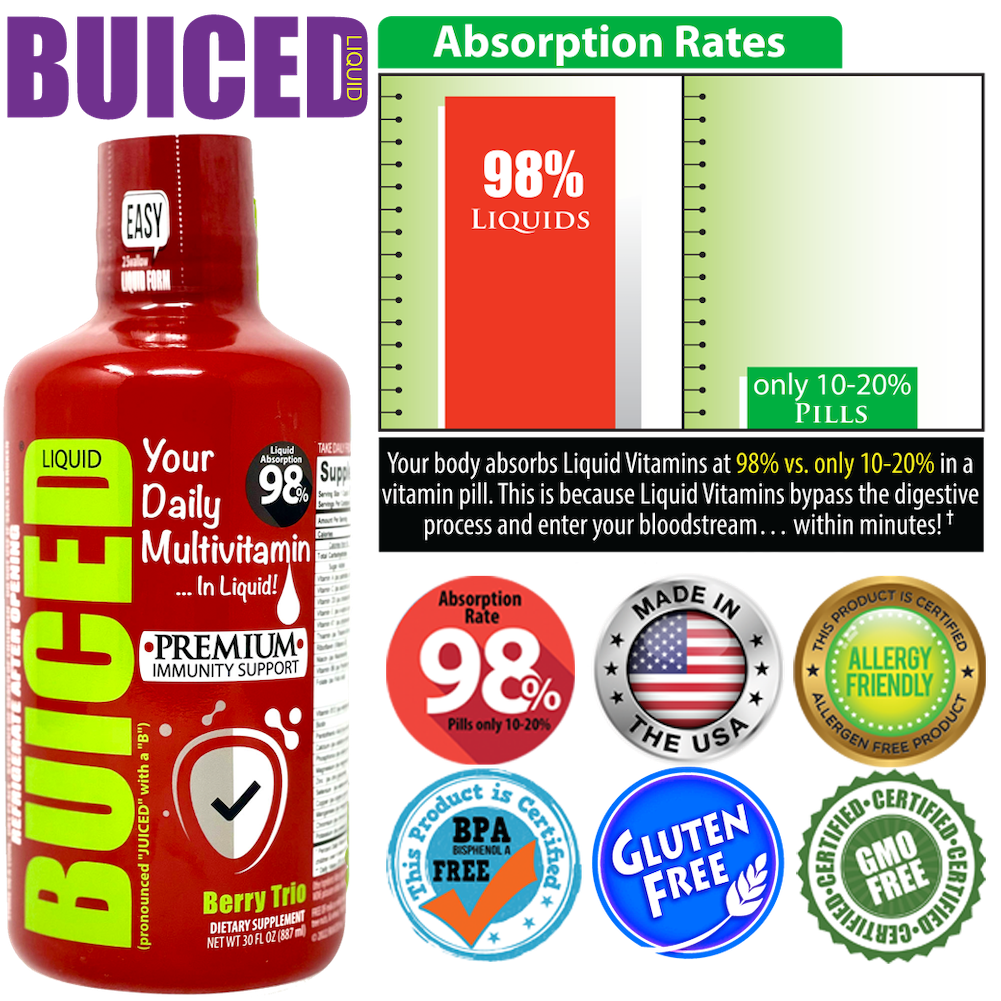 30 Day Supply | Fruit Punch Flavor - Buiced Liquid Multivitamin | Gluten Free Vitamins | GMO Free Vitamins | Made in USA Vitamins | Best Multivitamin