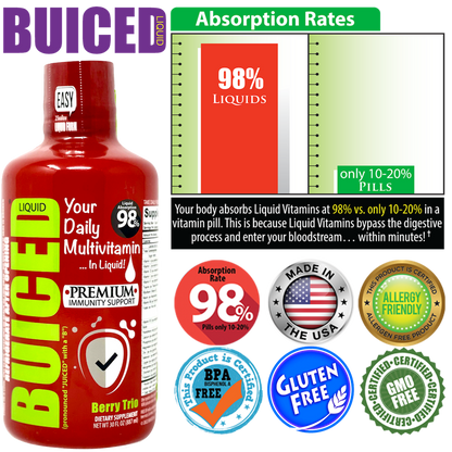 30 Day Supply | Fruit Punch Flavor - Buiced Liquid Multivitamin | Gluten Free Vitamins | GMO Free Vitamins | Made in USA Vitamins | Best Multivitamin