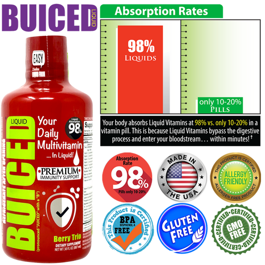 60 Day Supply | Berry Trio Flavor - Buiced Liquid Multivitamin | Gluten Free Vitamins | GMO Free Vitamins | Made in USA Vitamins | Best Multivitamin