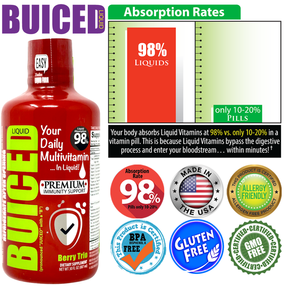 60 Day Supply | Berry Trio Flavor - Buiced Liquid Multivitamin | Gluten Free Vitamins | GMO Free Vitamins | Made in USA Vitamins | Best Multivitamin