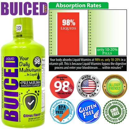 30 Day Supply | Original Citrus Flavor - Buiced Liquid Multivitamin | Gluten Free Vitamins | GMO Free Vitamins | Made in USA Vitamins | Best Multivitamin