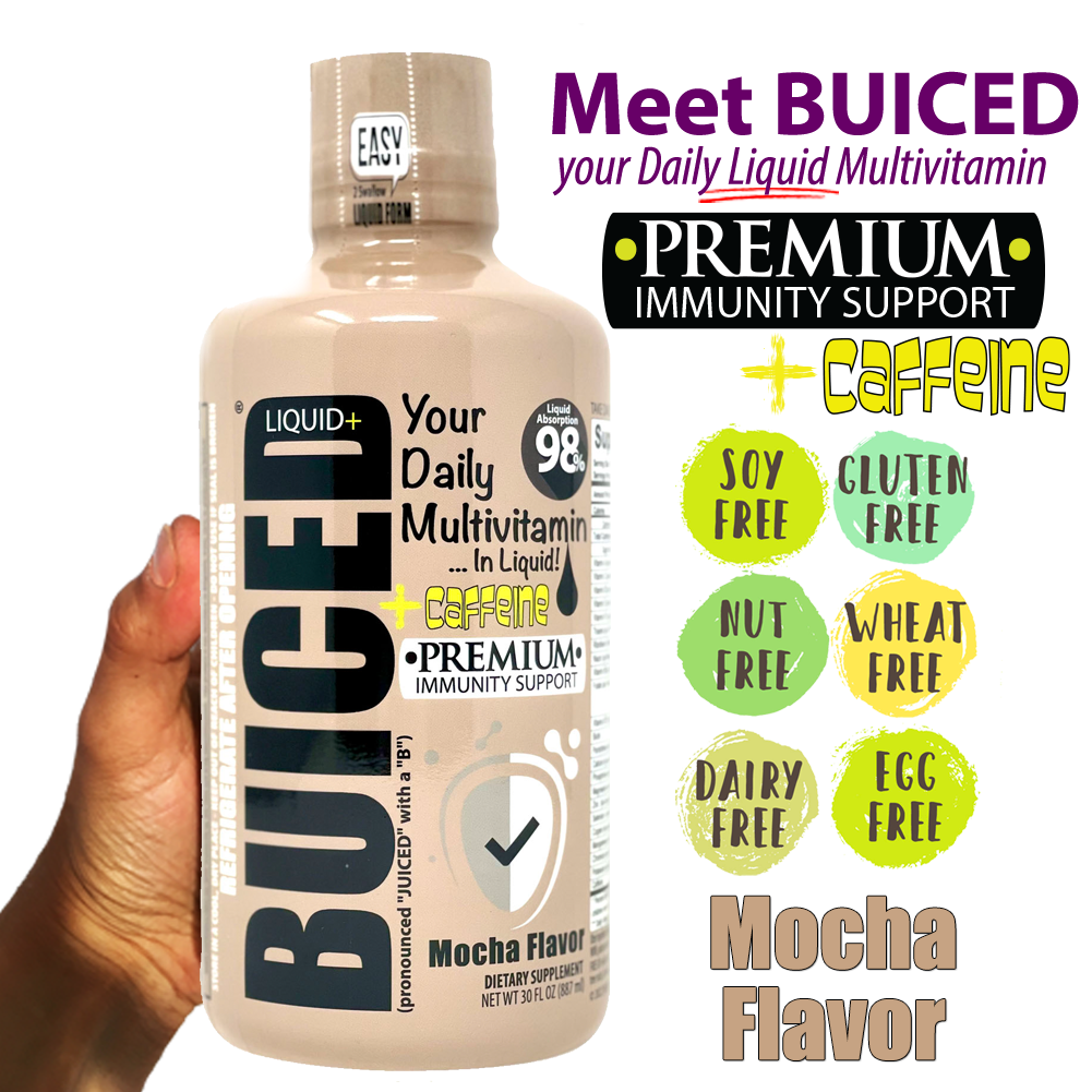 30 Day Supply | Mocha Flavor - Buiced Liquid+ Caffeine Multivitamin | Gluten Free Vitamins | GMO Free Vitamins | Made in USA Vitamins | Best Multivitamin