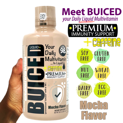 30 Day Supply | Mocha Flavor - Buiced Liquid+ Caffeine Multivitamin | Gluten Free Vitamins | GMO Free Vitamins | Made in USA Vitamins | Best Multivitamin