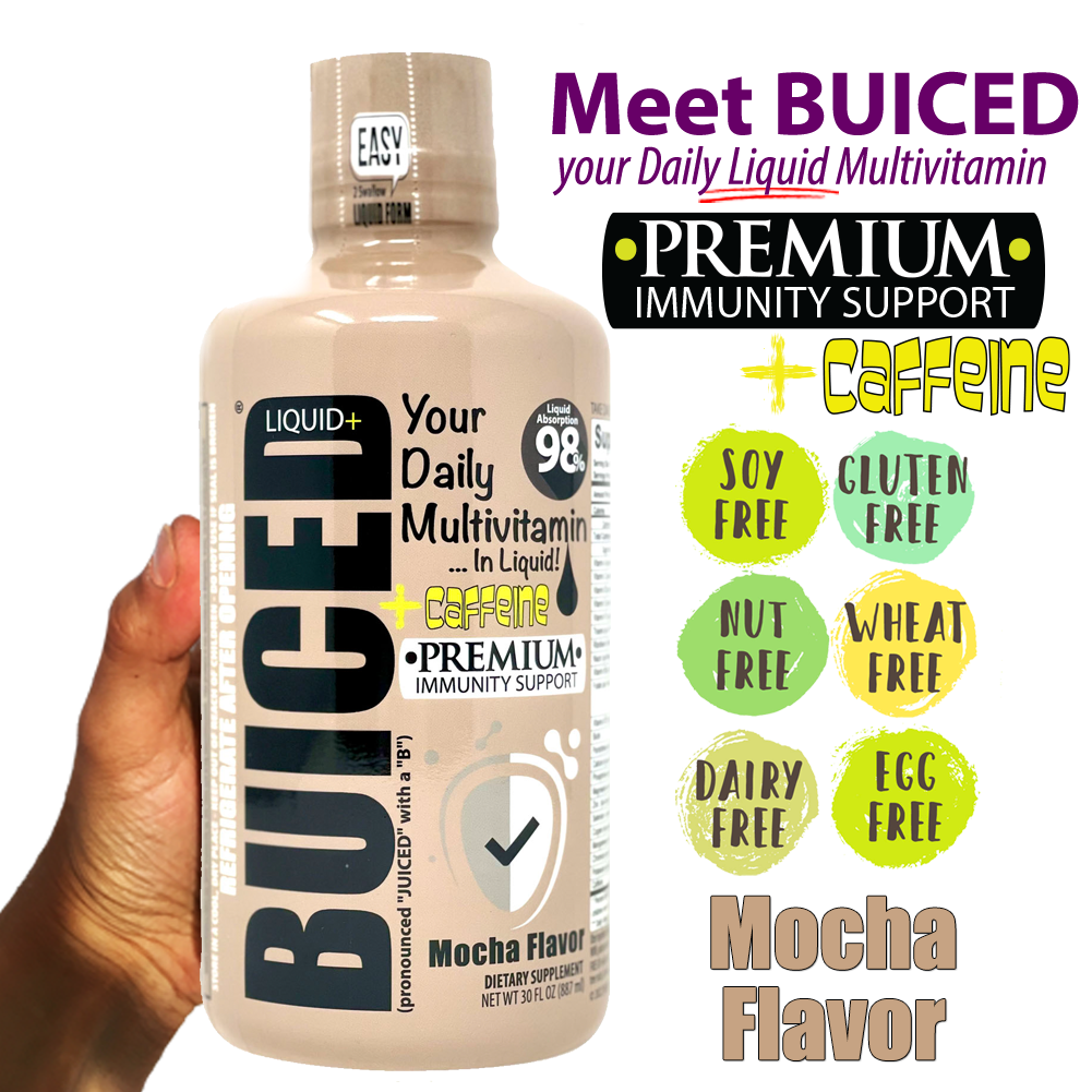 90 Day Supply | Mocha Flavor - Buiced Liquid+ Caffeine Multivitamin | Gluten Free Vitamins | GMO Free Vitamins | Made in USA Vitamins | Best Multivitamin