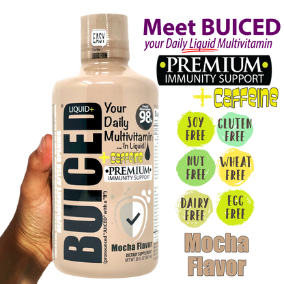 60 Day Supply | Mocha Flavor - Buiced Liquid+ Caffeine Multivitamin | Gluten Free Vitamins | GMO Free Vitamins | Made in USA Vitamins | Best Multivitamin