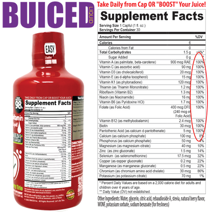 30 Day Supply | Fruit Punch Flavor - Buiced Liquid Multivitamin | Gluten Free Vitamins | GMO Free Vitamins | Made in USA Vitamins | Best Multivitamin