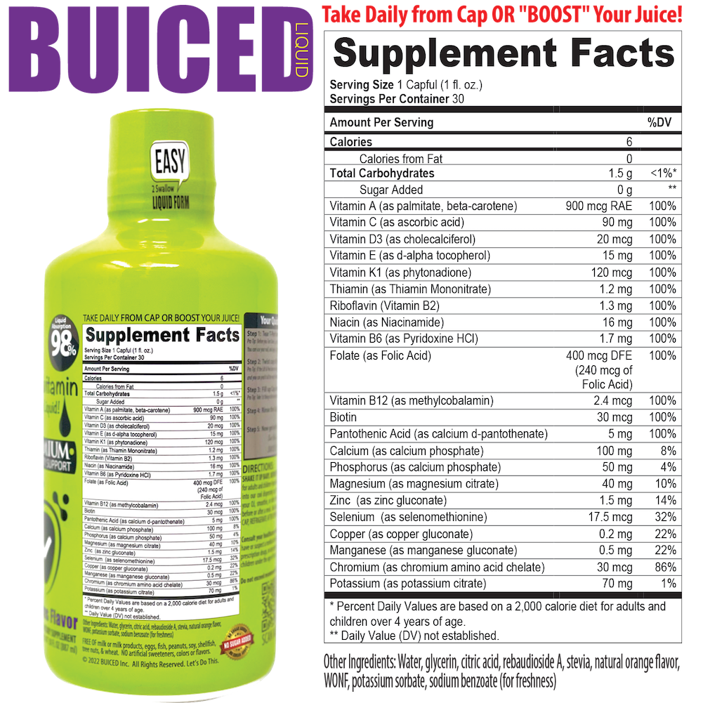 30 Day Supply | Original Citrus Flavor - Buiced Liquid Multivitamin | Gluten Free Vitamins | GMO Free Vitamins | Made in USA Vitamins | Best Multivitamin
