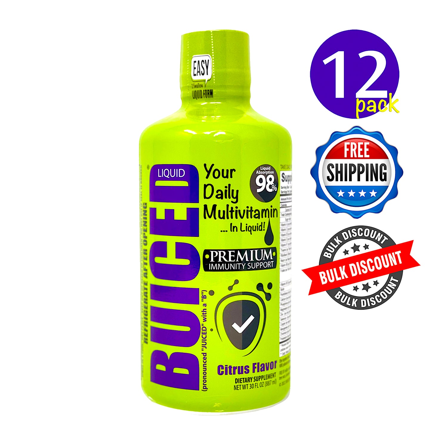 BULK BUICED - 12 Month Supply - Buiced Liquid Multivitamin | Gluten Free Vitamins | GMO Free Vitamins | Made in USA Vitamins | Best Multivitamin