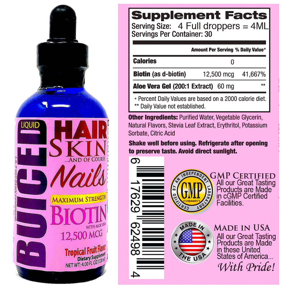 Hair, Skin & Nails - 1 Bottle - Buiced Liquid Multivitamin | Gluten Free Vitamins | GMO Free Vitamins | Made in USA Vitamins | Best Multivitamin