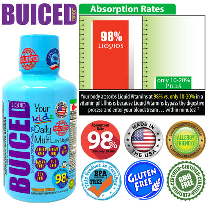 16oz BUICED | Kids Daily Multi - Buiced Liquid Multivitamin | Gluten Free Vitamins | GMO Free Vitamins | Made in USA Vitamins | Best Multivitamin 