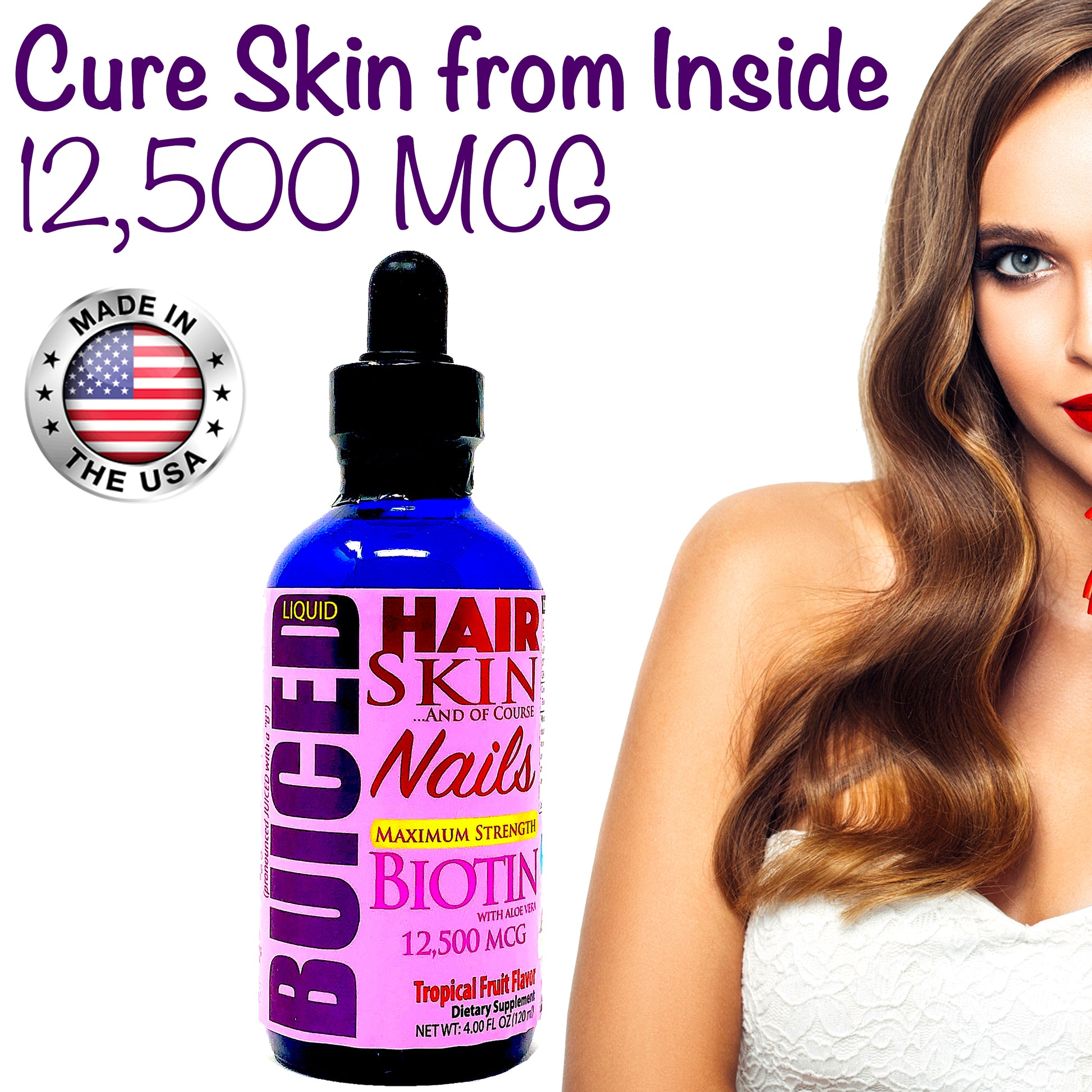Hair, Skin & Nails - 1 Bottle - Buiced Liquid Multivitamin | Gluten Free Vitamins | GMO Free Vitamins | Made in USA Vitamins | Best Multivitamin 