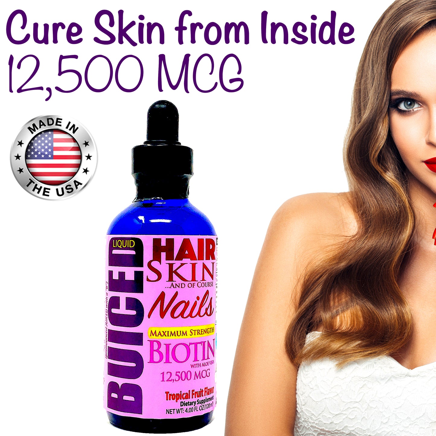 Hair, Skin & Nails - 1 Bottle - Buiced Liquid Multivitamin | Gluten Free Vitamins | GMO Free Vitamins | Made in USA Vitamins | Best Multivitamin 