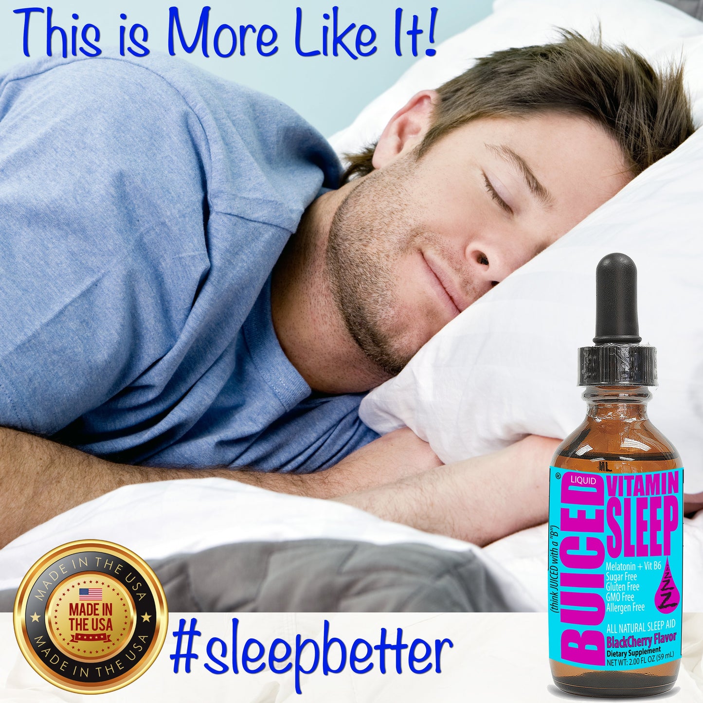 Vitamin Sleep - 1 Bottle - Buiced All Natural Sleep Aid | Melatonin and Vitamin B6 | Non groggy Non Addicting Formula | Made in USA