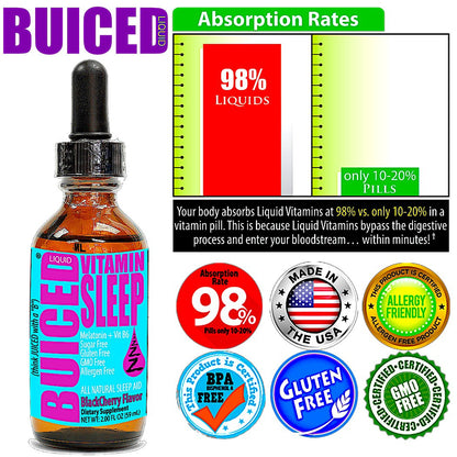 Vitamin Sleep - 1 Bottle - Buiced All Natural Sleep Aid | Melatonin and Vitamin B6 | Non groggy Non Addicting Formula | Made in USA